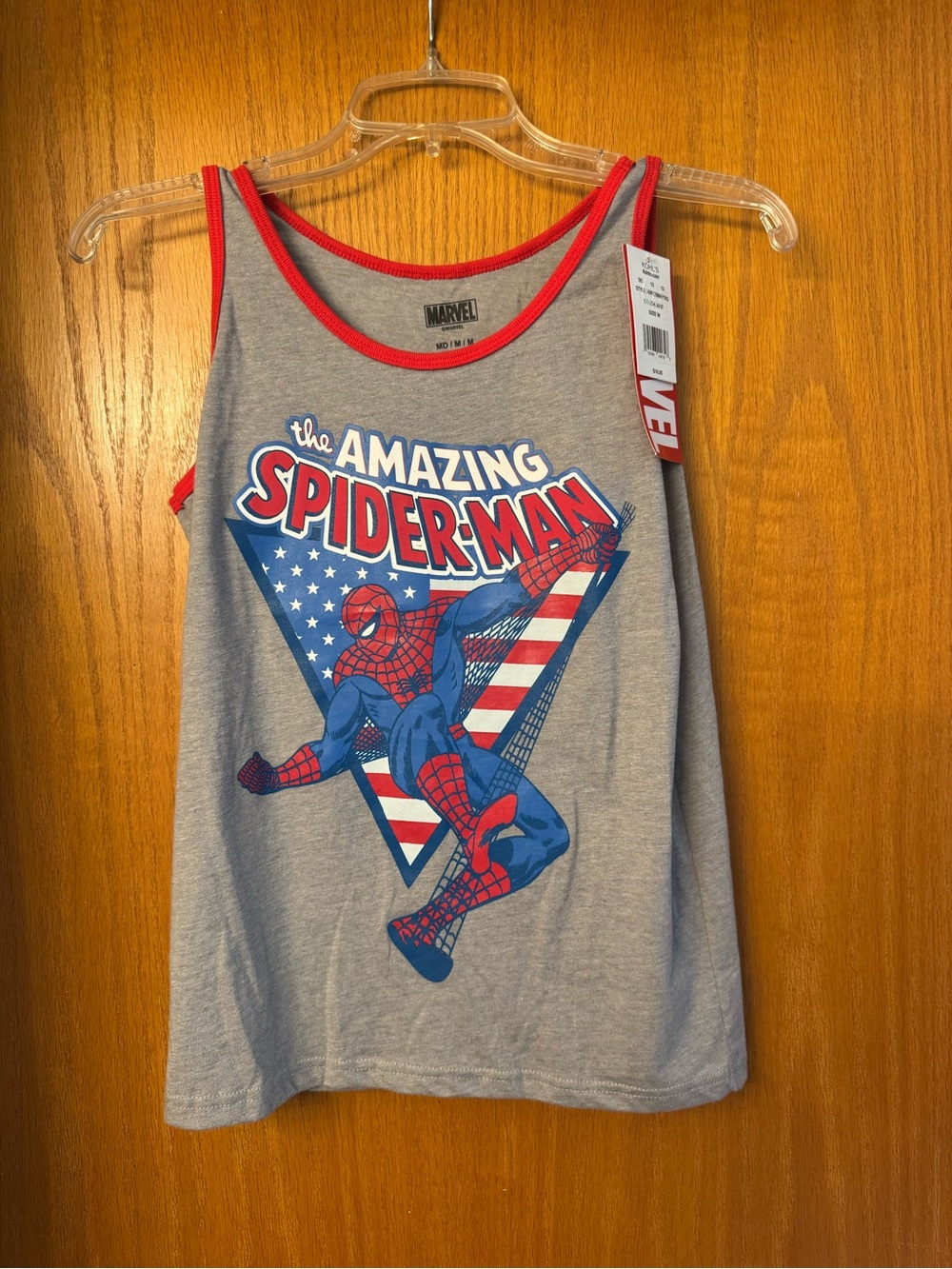 Marvel Grey Tank Top with Red Trim & Blue/Red Spider-Man Graphic